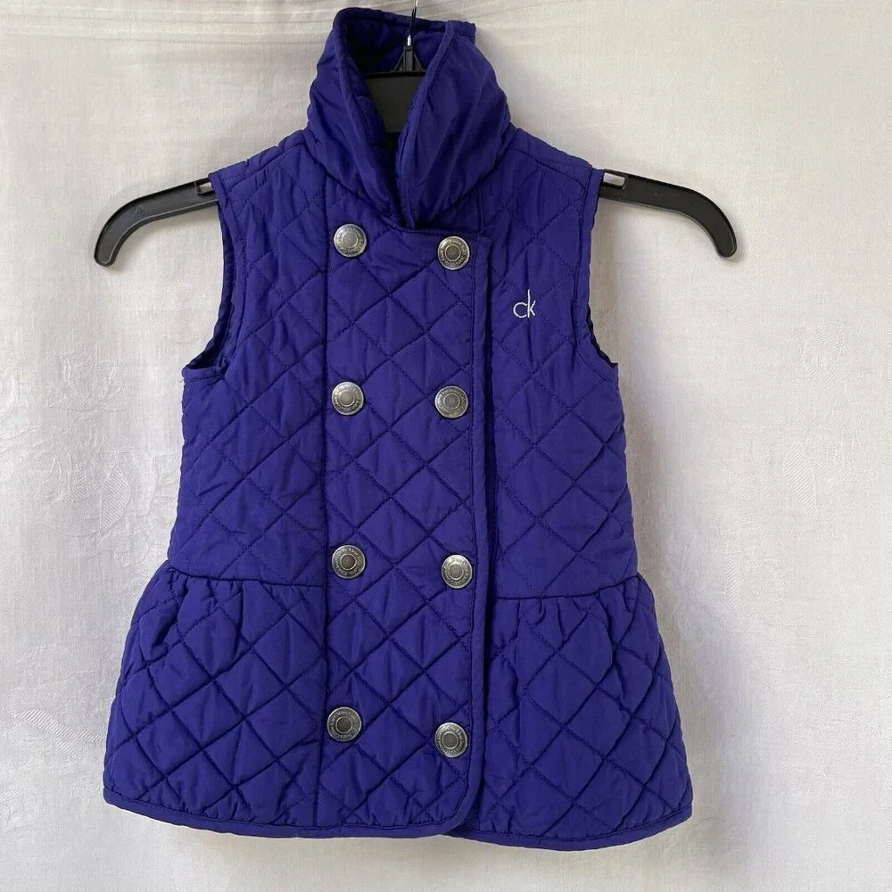 Calvin Klein Puffer Vest Girls 6 Purple Kids Quilted Outdoor Cozy Holiday Party